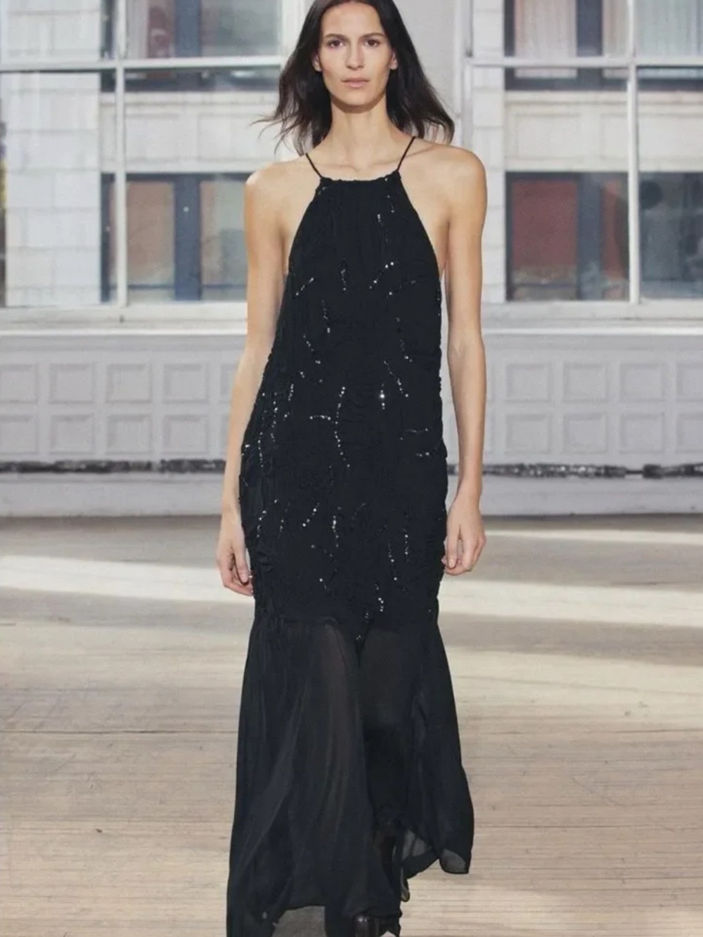 Black Halter-Sequin Evening Dress